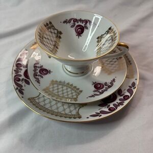 Winterling Roslau Bavaria Tea Cup Saucer Plate Trio Purple Rose Gold Gilt German
